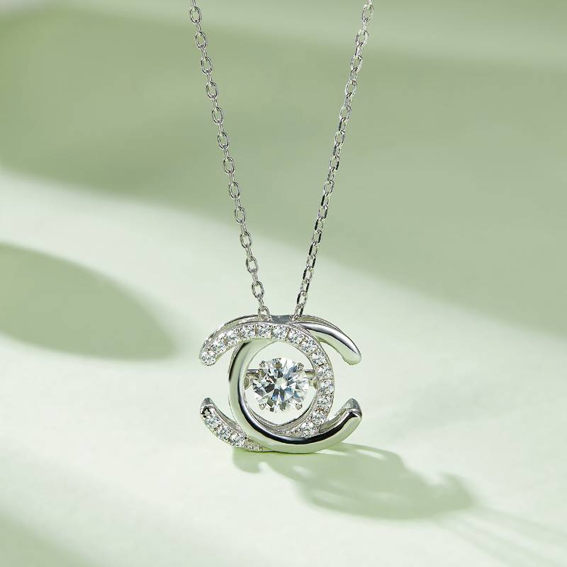 Dynamic dual C S925 silver plated platinum moissanite necklace 50 points D-grade